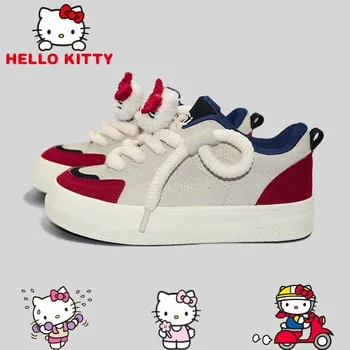Yeni Hello Kitty Melodi Karikatür Platformu beyaz ayakkabı Anime Bahar Rahat Tüm Maç kanvas ayakkabılar Sevimli Sportif Ins Tarzı Spor Ayakkabı