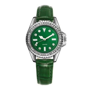 Yeni Moda Deri Kadın Saatler Casual Rhinestone kadın Kol Saati Bayanlar Yeşil quartz saat Relogio Feminino Lüks Saatler