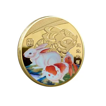 Yeni Yıl 2023 Çin Renkli Altın Sikke Tavşan Paraları Şanslı Koleksiyon Koleksiyonu Tavşan Madalyası Ev Dekor için