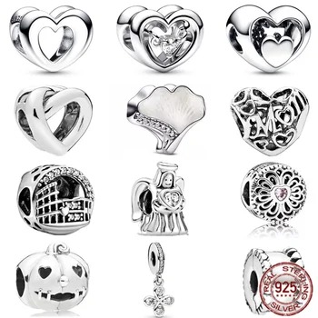 YENİ Ajur Kalp ve Komut Dosyası Charm 925 Ayar Gümüş Boncuk Fit Orijinal Pandora Bilezik Bileklik Takı Hediye Kadınlar İçin
