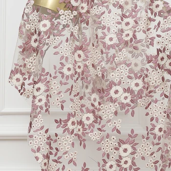 Yüksek dereceli suda çözünür ekran iplik kumaş Yeni stil çiçek nakış doku DIY düğün elbisesi telas