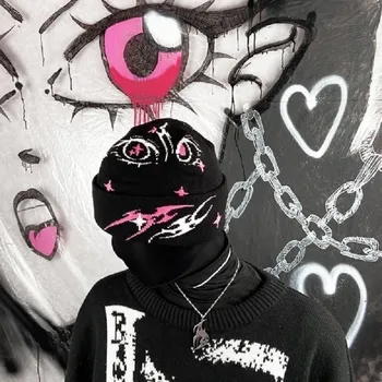 yüksek sokak punk Gotik grafik Şapka Unisex Kadın Erkek Kış Örme Bere Kapaklar İsıtıcı Spor Kayak Kaput Kadın hip hop şapka