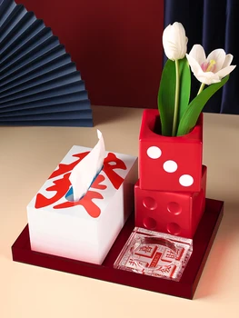 Çin tarzı doku kutusu dekorasyon oturma odası kahve sehpası ışık lüks küllük vazo eşleşen seti şenlikli yeni yıl dekorasyon