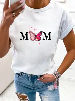 Çiçek Kelebek Anne Anne Trend Kadın Moda Giyim Baskı T Shirt Giyim Yaz Temel Üst Kısa Kollu Tee Grafik T-Shirt