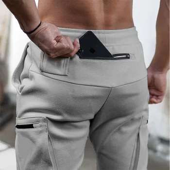 Çok cep erkek günlük fitness pantolonları paket ayak fermuar spor pantolon