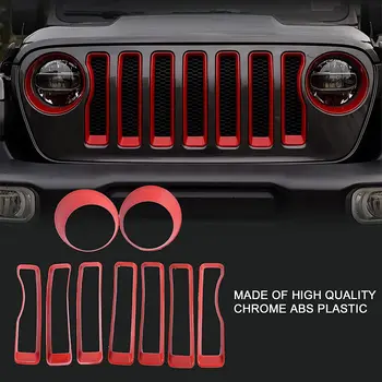 Ön Izgara ince delikli ızgara Ekle + Far Dönüş Işığı Çerçeve Kapak Trim Styling Jeep Wrangler JL JLU 2018 2019 2020 2021