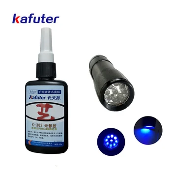 Ücretsiz kargo 50ml Kafute K-303 UV Tutkal + 9LED UV El Feneri UV Kür Yapıştırıcı Akrilik Şeffaf Plastik Akrilik Yapıştırıcı