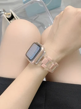 Şeffaf Akrilik Buz Küpleri Reçine Kayış Apple Ürünü İçin 41mm 45 38 42 44 40 mm Kız Watchband iwatch 7 6 bileklik Aksesuarları