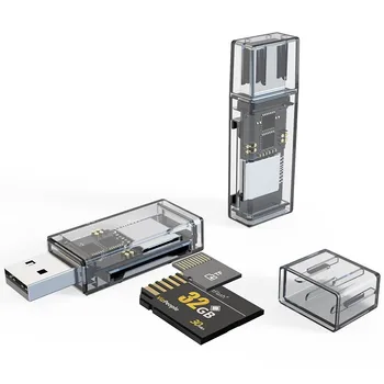 Şeffaf TF Mikro SD Flash kart okuyucu USB Tip-C SD Mini Çift kart okuyucu Akıllı Kart Okuyucu Cep Telefonu için SD Kart Adaptörü